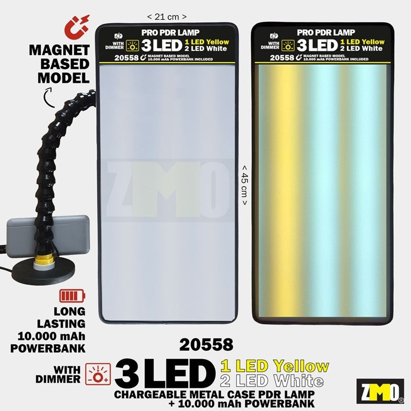 PDR Lamba Mıknatıslı 45x18cm 3 LED Şarjlı (+10.000 mAh Powerbank Dahil) (Metal Kasa)