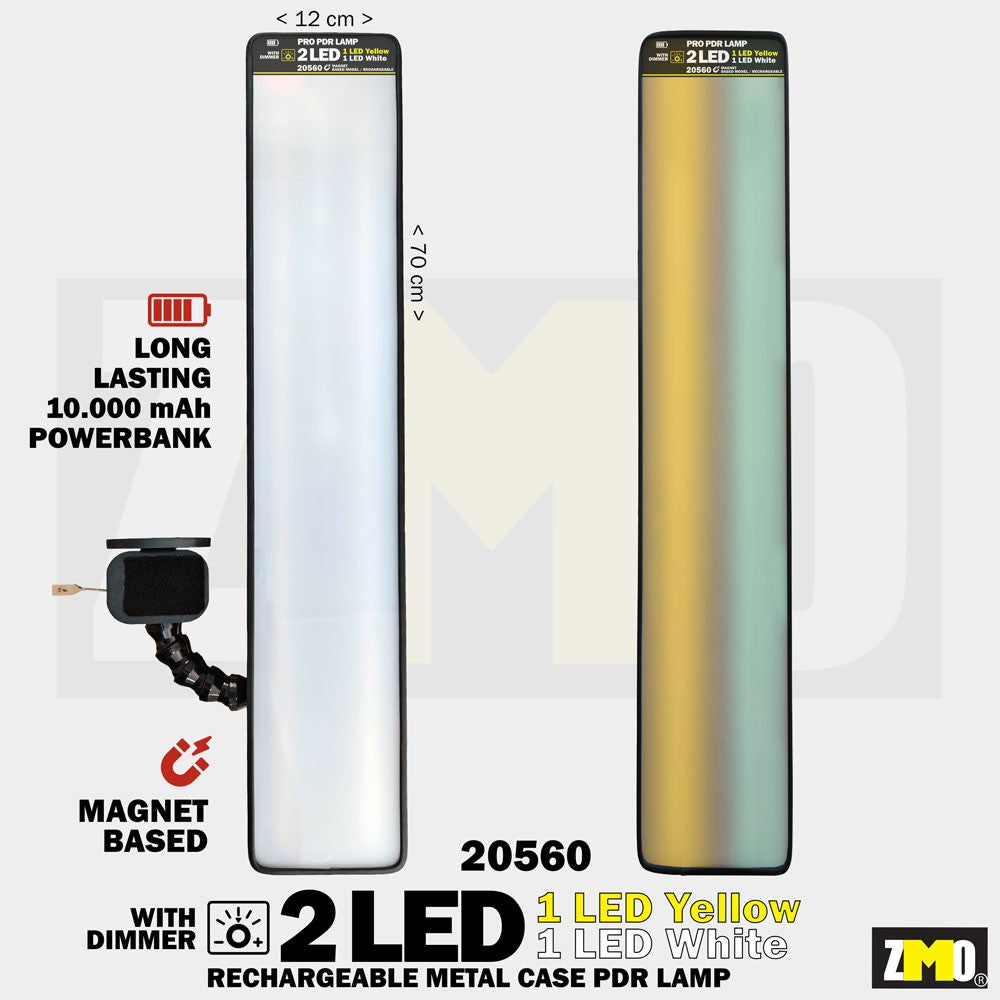 PDR Lamba Mıknatıslı Uzun Tip 70x12cm 2 LED Şarjlı (+10.000 mAh Powerbank Dahil) (Metal Kasa)